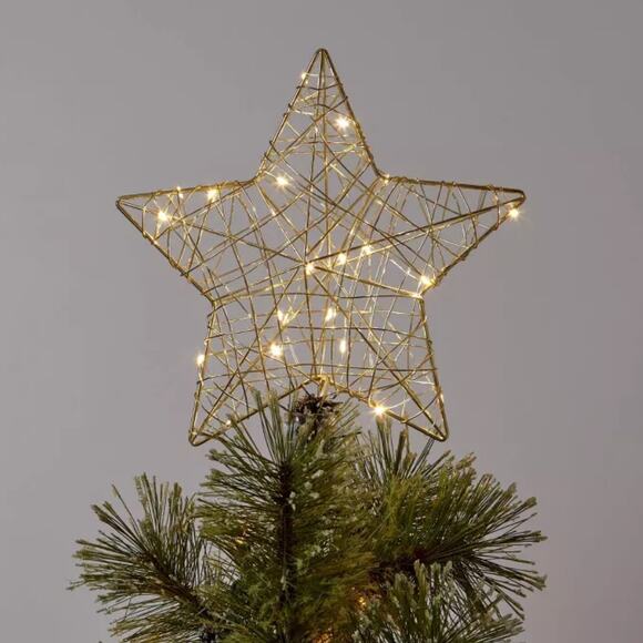 Lit Gold Wire Wrapped Star Christmas Tree Topper 10" Warm Dewdrop Lights Up Holi - Picture 1 of 6